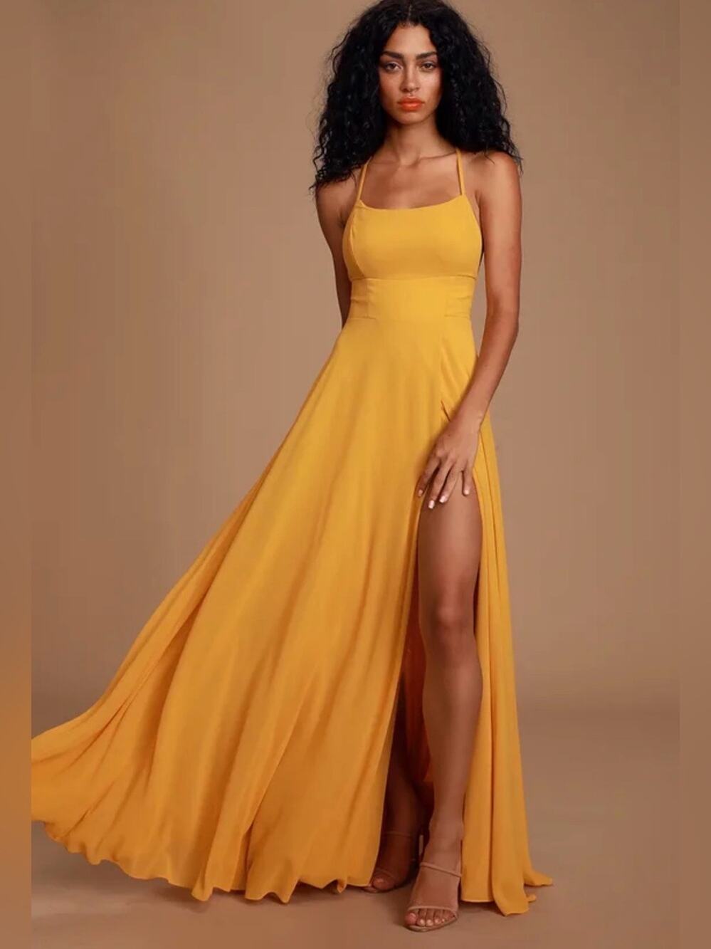 Lulus Dreamy Romance Mustard Yellow Backless Maxi Dress